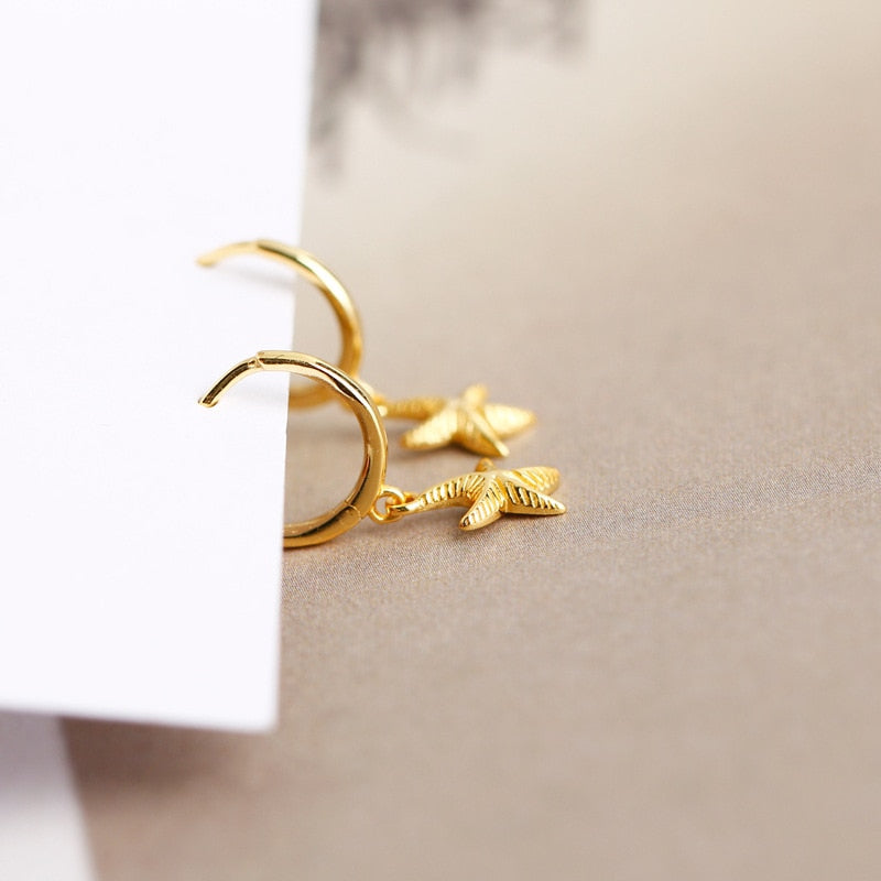 925 Sterling Silver Starfish Hoop Earring for Women Geometric Gold Silver Jewelry Wholesale S-E1388