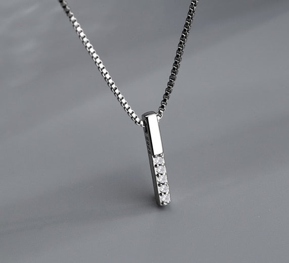 ANENJERY Simple Strip Geometric Cubic Zircon Necklace Silver Color Clavicle Chain Charm Necklace For Women S-N545