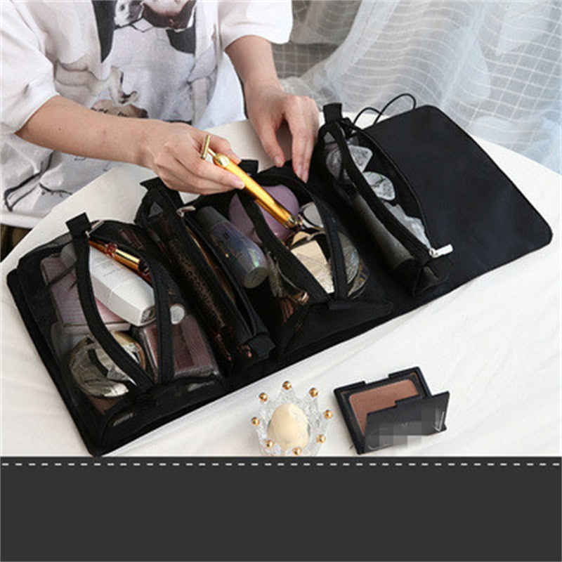 4PCS In 1 Cosmetic Bag For Women Zipper Mesh Separable Cosmetics Pouch Ladies Foldable Nylon Bag Rope Makeup Bag