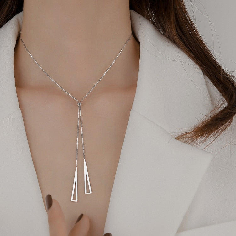 925 Sterling Silver Geometric Triangle Necklace for Women Adjustable Clavicle Chain Necklace Jewelry Gifts S-N752