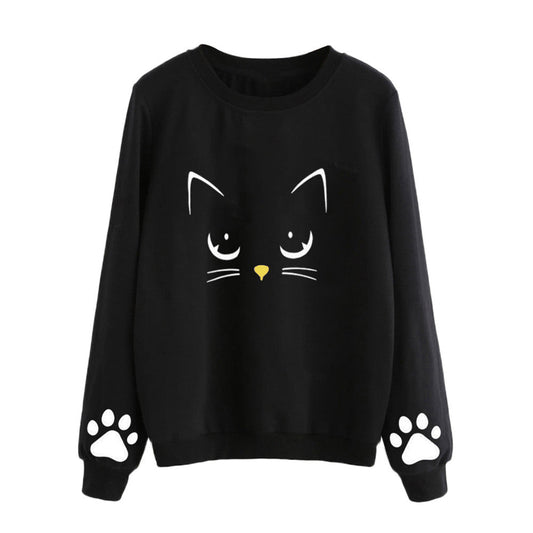 Cat Printing Round Neck Long Sleeve Warm Sweatshirts Women Korean style Loose Hoodies Female Casual Coat Female S-3XL#5$